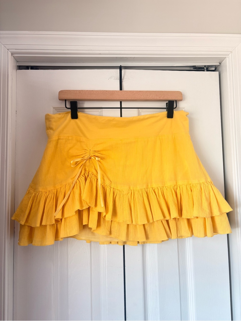 No Boundaries Yellow Ruffled Mini Skirt